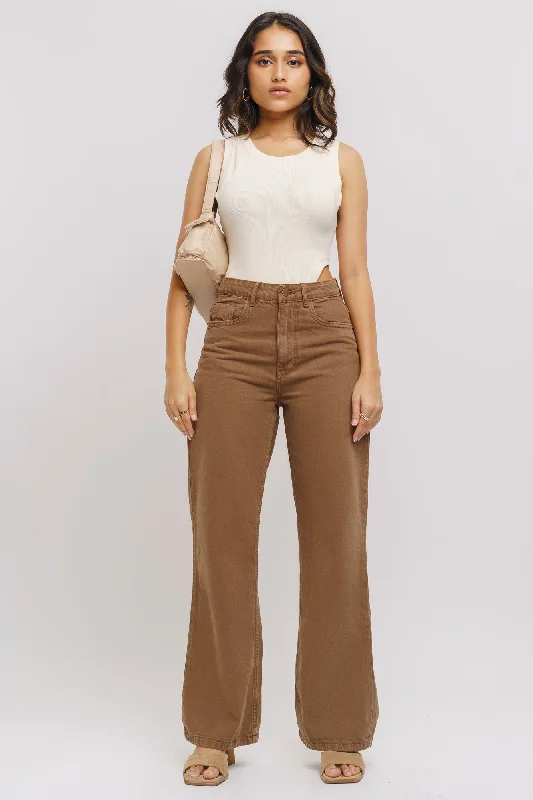 Artistic Temperament Brown Wide Leg Jeans