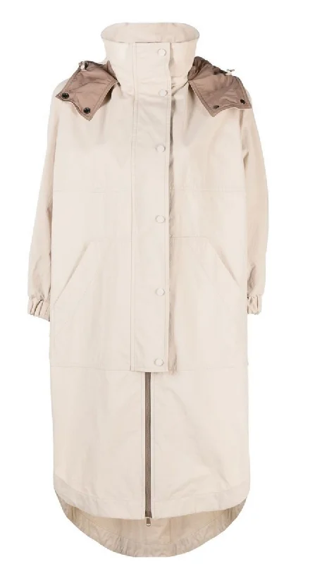 Spring Fashion Brunello Cucinelli Women's Hooded Long Sleeved Parka In Soft Stone