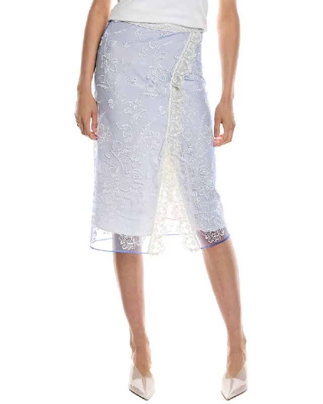 British Style Burberry Tulle Floral Embroidered Silk-Lined Skirt