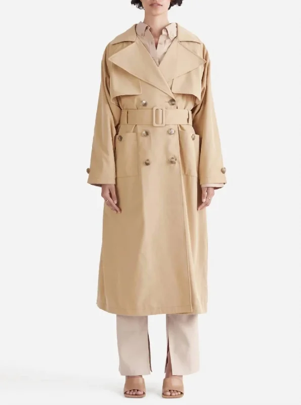 Perfect Tailoring Carrie Trench Coat In Camel