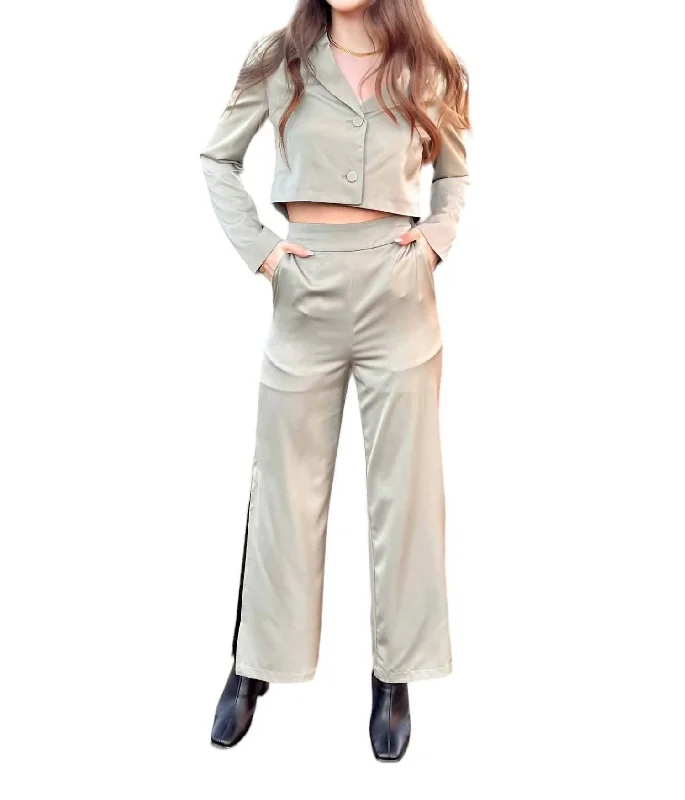 Celebrity Style Conquering Goals Blazer And Trouser Set In Moss