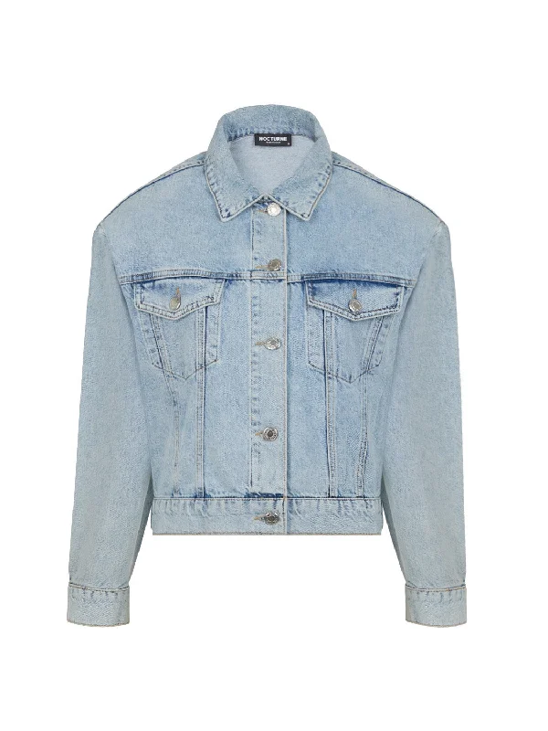 Trendy And Casual Cropped Denim Jacket with Shoulder Pads