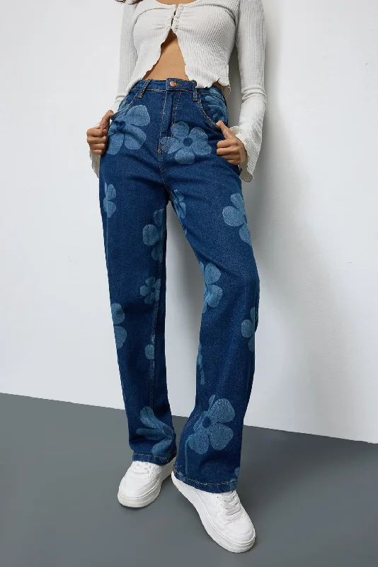 New Autumn And Winter Styles Midnight Blooms Floral Stretch Straight Jeans