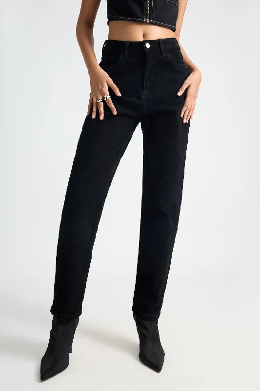 Lazy Home High Waisted Midnight Black Mom Jeans