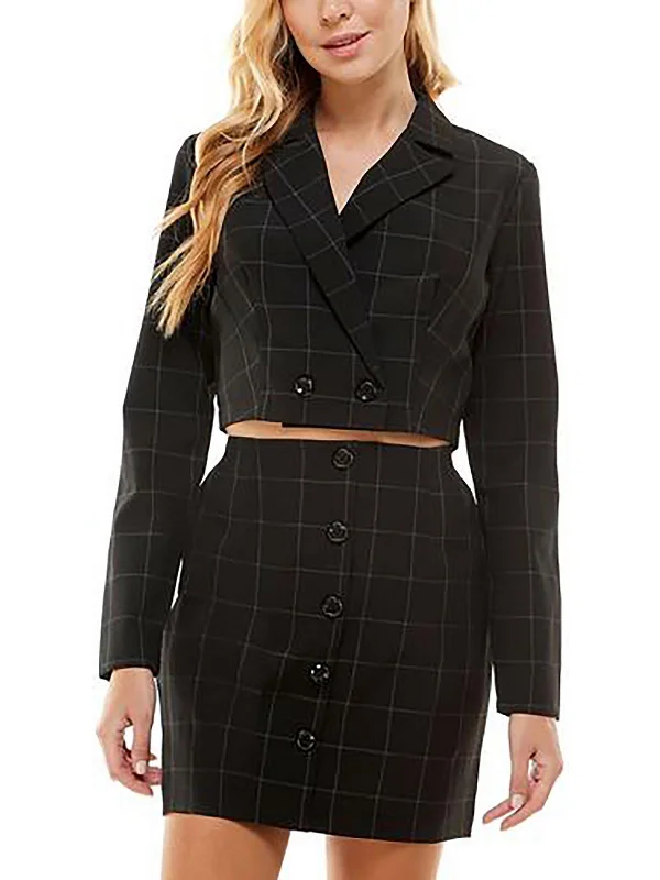 Fashion Must-have Juniors Womens Window Pane Double Breasted Bolero