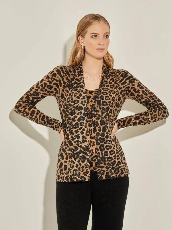 Refreshing Design Leopard Print Open Front Cashmere Cardigan