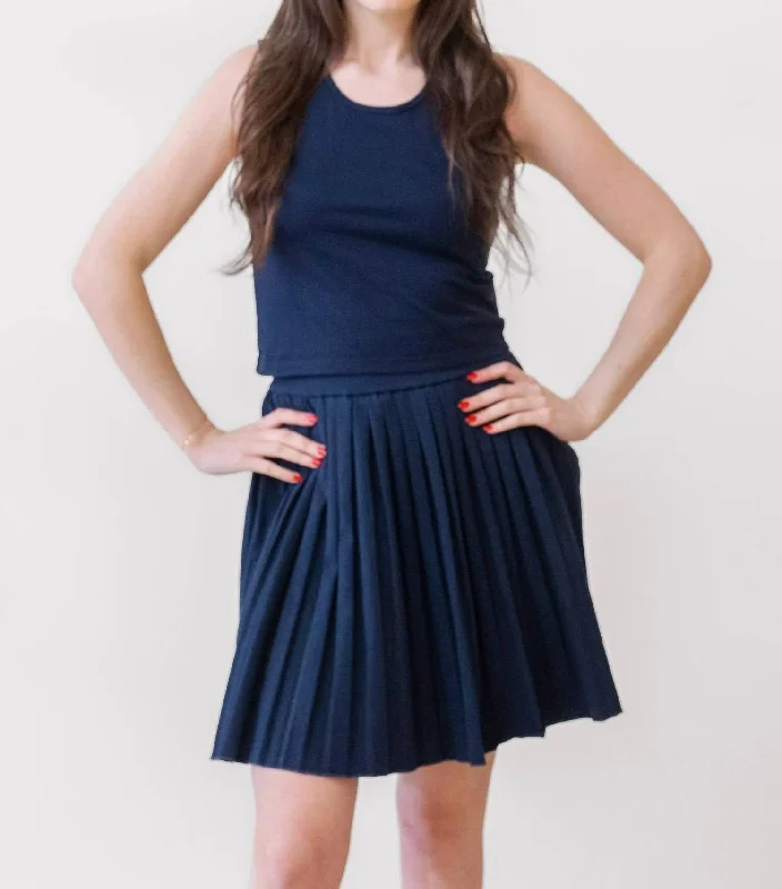 Luxury And Elegant Les Tien Paulina Box Pleat Tennis Skirt In Navy