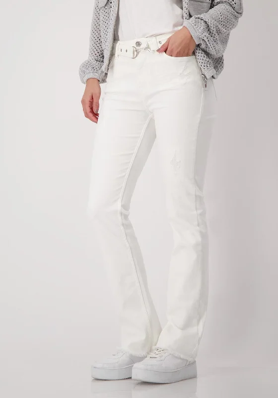 Elegant Temperament Monari Bootcut Belted Flared Jeans, White