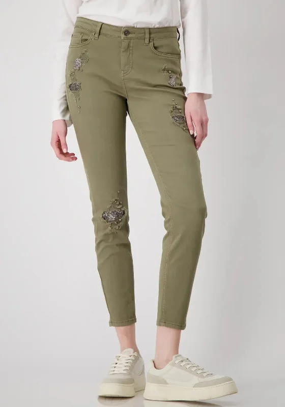 Fashion Must-have Monari Embellished Distressed Skinny Jeans, Green