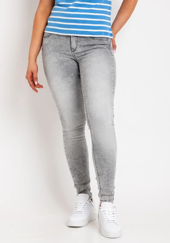 Classic Retro Tiffosi One Size Double Up Push in Skinny Jeans, Grey Wash