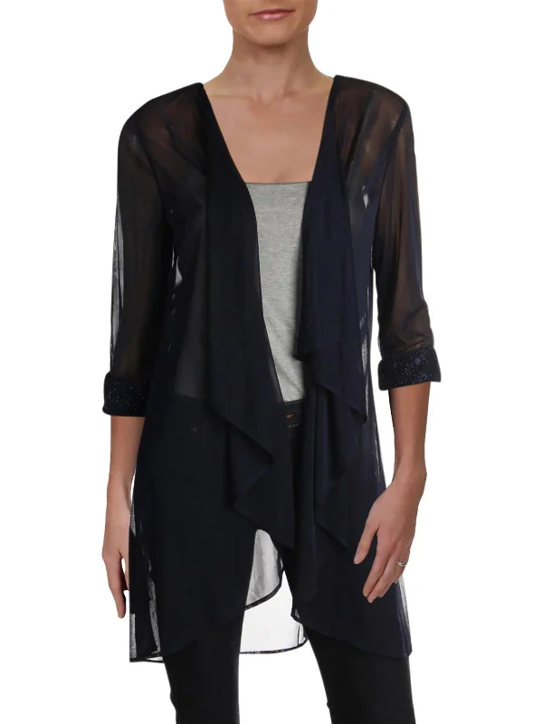 Lazy Home Petites Womens Mesh Sheer Topper Jacket