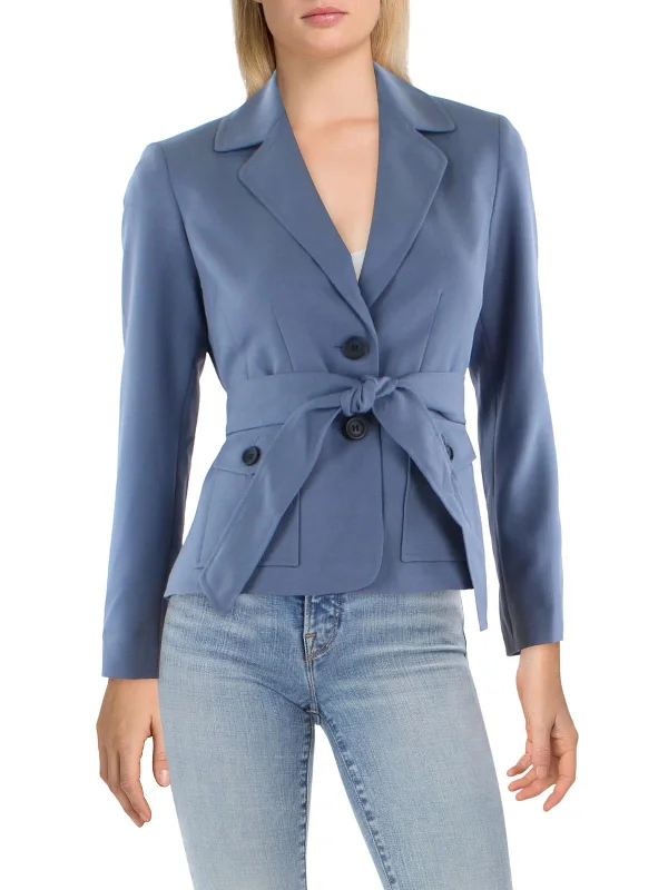 High Street Style Petites Womens Woven Notch Collar Two-Button Blazer