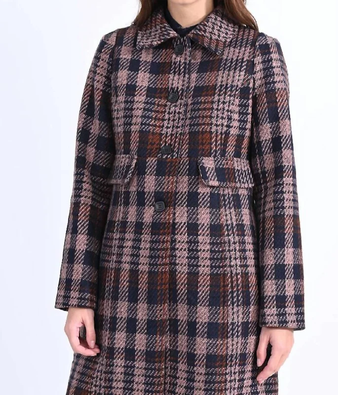 Boutique Recommendation Plaid Pattern Coat In Navy Multi