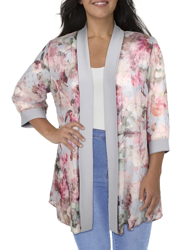 Lively And Youthful Plus Womens Chiffon Sheer Duster Blazer