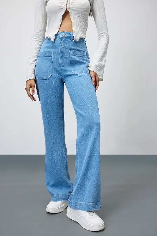 Unique Prints Coastal Breeze High-Waist Pocketed Bootcut Jeans