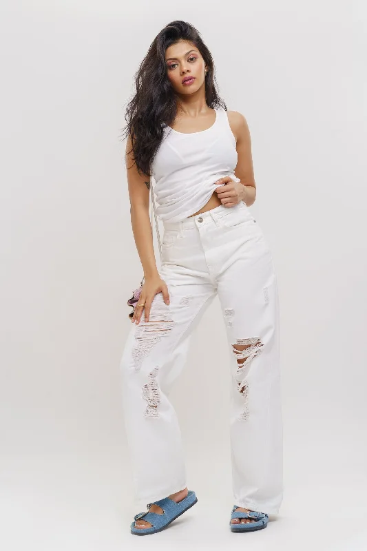 Exquisite Craftsmanship Too Distressed White Straight Jeans