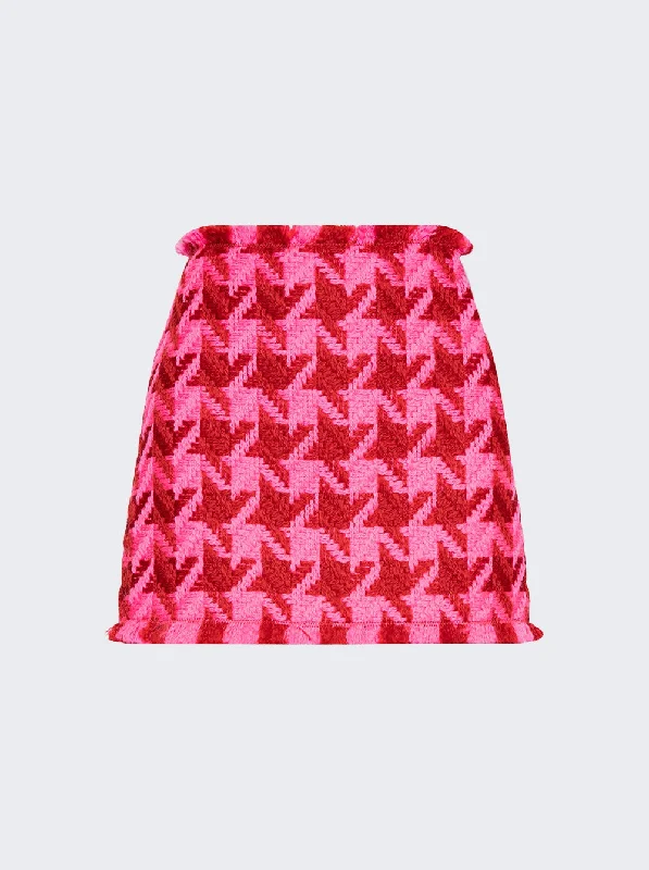 Unique Prints Tweed Pied De Poule Mini Skirt Parade Red And Fuchsia