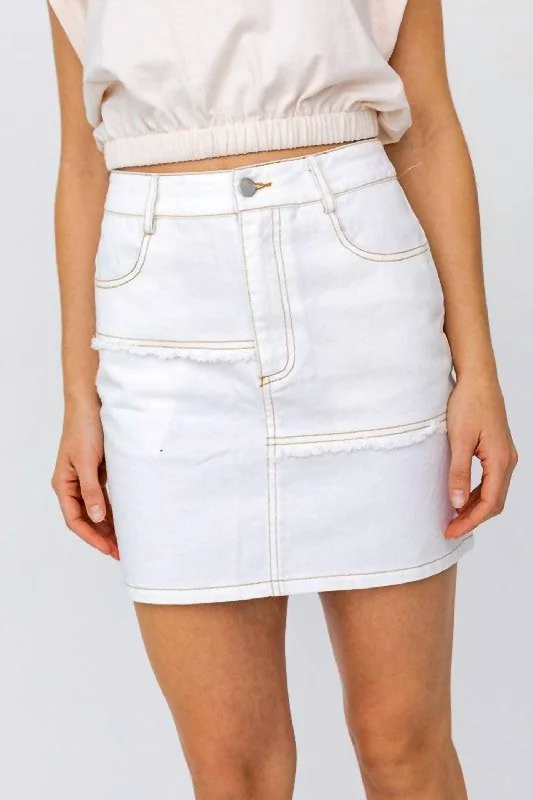 Boutique Recommendation Vintage Patched Denim Skirt In White