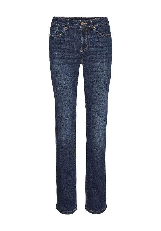 Short Design Vero Moda Flash Straight Leg Jeans, Dark Blue