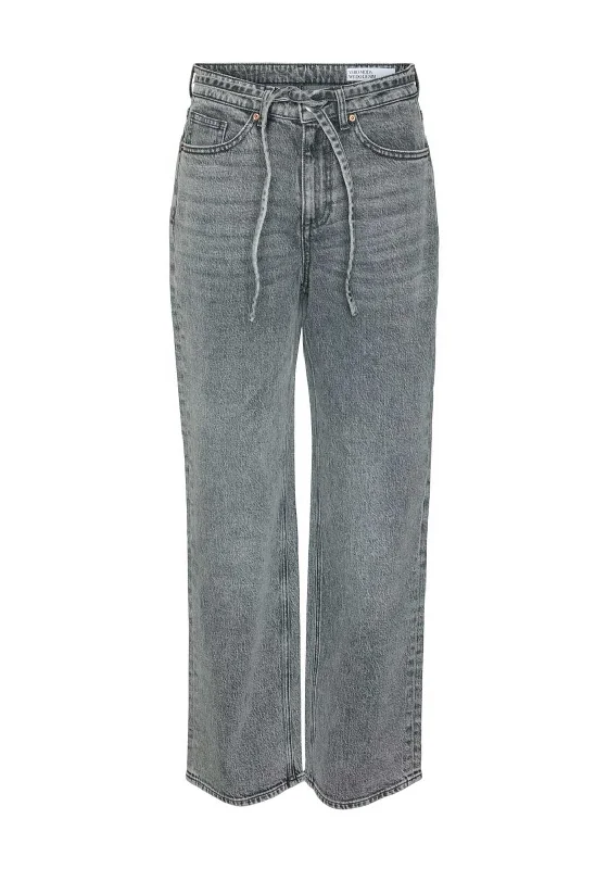 Urban Sense Vero Moda Tessa Belted Wide Leg Jeans, Medium Grey Denim