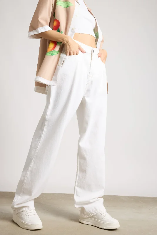 Exquisite Fabrics White Straight Legged Pants