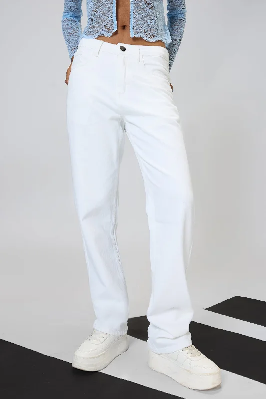 Comfortable And Versatile White Straight Tapered Jeans