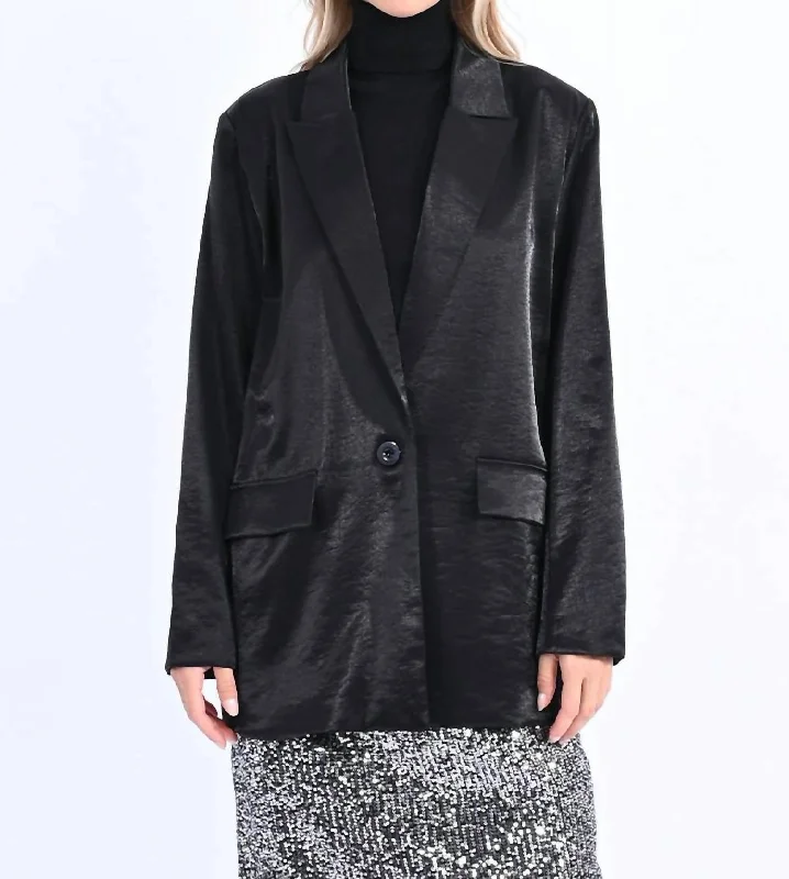 Lazy Home Wide Satin Blazer In Black