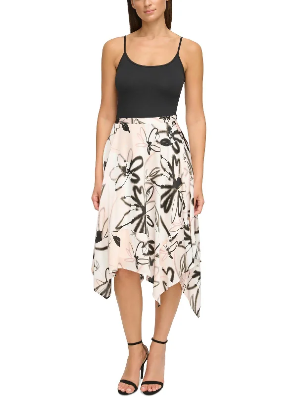 Youthful Street Fashion Womens Floral Print Recycled Polyester Asymmetrical Skirt