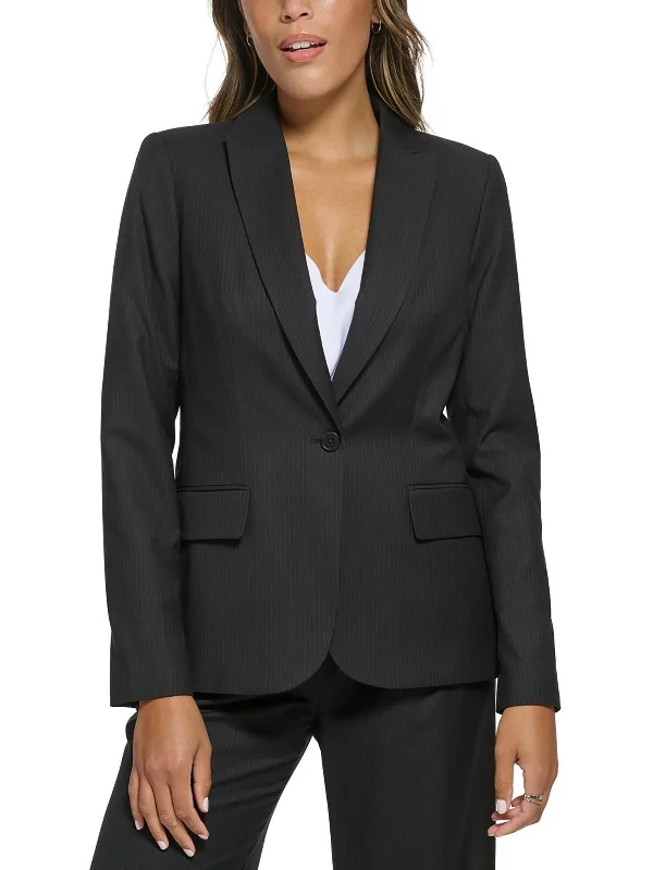 Perfect Tailoring Womens Pinstripe Polyester One-Button Blazer