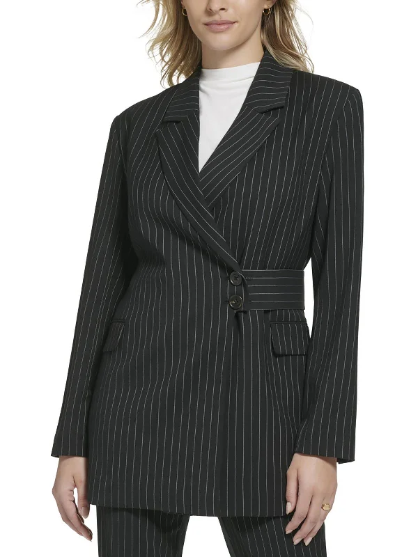 Fashionable And Versatile Womens Pinstripe Polyester Two-Button Blazer