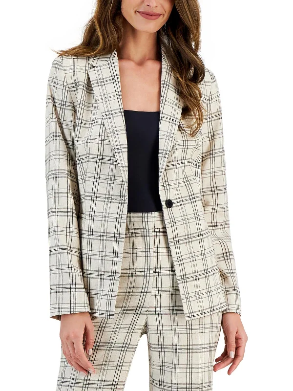 Fashion Innovation Womens Plaid Linen One-Button Blazer