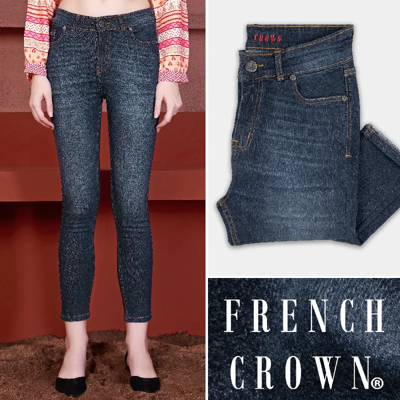 Lively And Youthful Women's Skinny Fit Firefly Blue Whiskering Wash Stretchable Denim