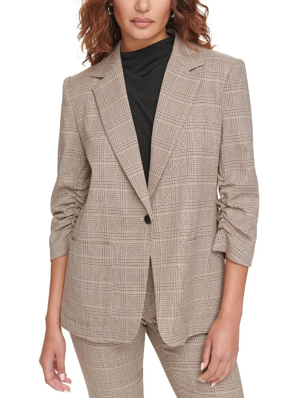 Unique Prints Womens Window Pane Houndstooth One-Button Blazer