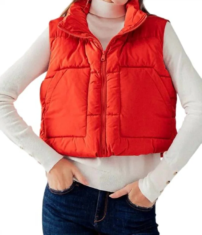 Spiritual Vitality Zip Up Puffer Vest In Tomato