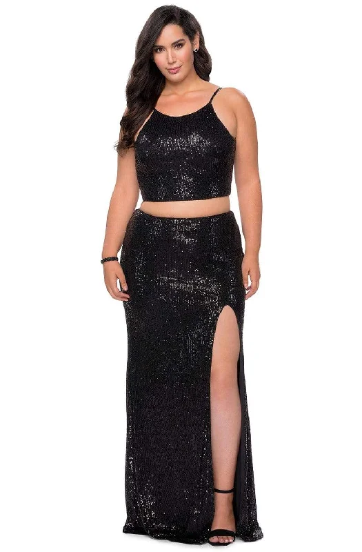 Personalized Outfit La Femme - 29026 Two-Piece Sequined Plus Size Prom Sheath Gown