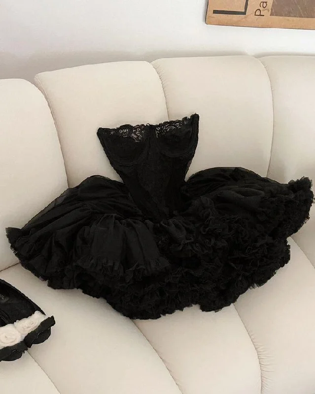 Sweet Style Black Sweetheart A-Line Lace Short Party Dress Birthday Outfits, DP3252