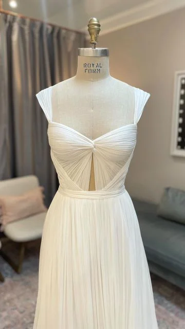 Luxury Style Elegant Strappy White A-Line Formal Long Prom Dress Light Wedding Dress, DP3204