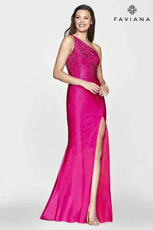 Comfortable And Casual Faviana One Shoulder Heat Stone Prom Dress S10632