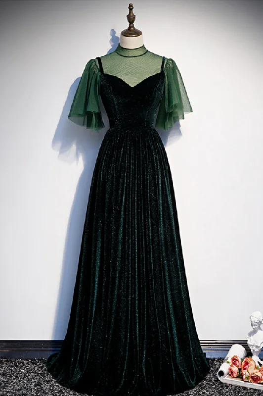 Must-have For Autumn And Winter Green Velvet A-Line Long Prom Dress, Green Formal Evening Dress, DP3185