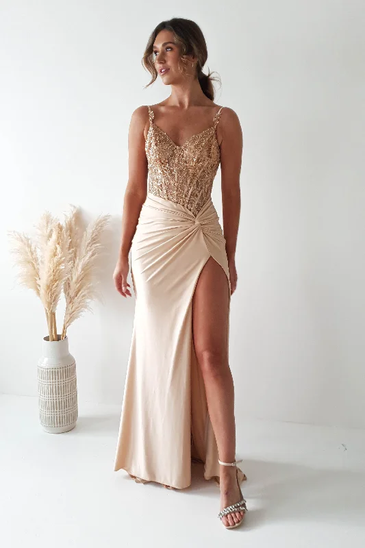 Elegant And Casual Sonia Embellished Bodycon Gown | Gold