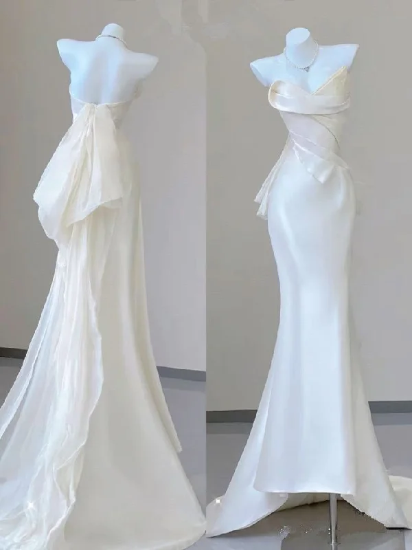 Advanced Customization White Strapless Mermaid Long Prom Dress Birthday Outfits Light Wedding Dress, DP3213