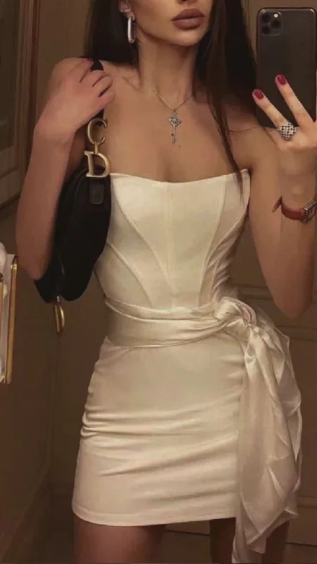 High-end Customization White Strapless Sheath Short Party Dress Homecoming Dress, DP3247