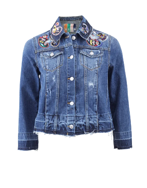 Breathable Design Embellished Jean Jacket