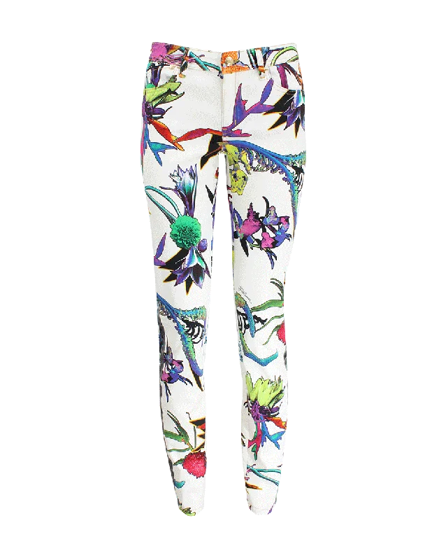 Fashion Style Flower Print Jeans