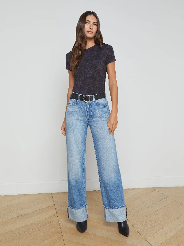 Exquisite Embroidery Miley Cuffed Wide-Leg Jean